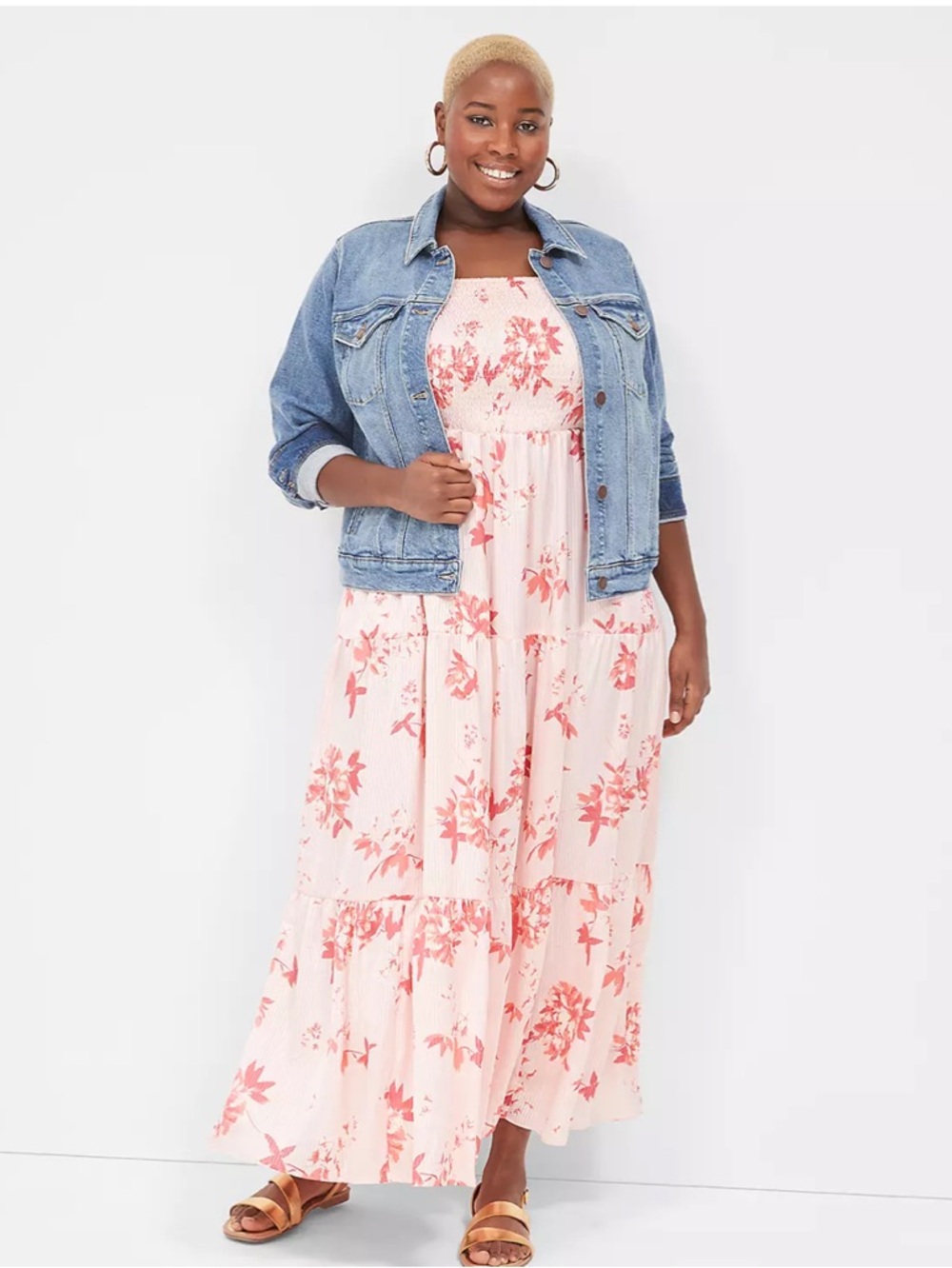 Lane Bryant Pink Floral Smocked Maxi Dress - Picture 4 of 15